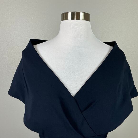 Aidan Mattox Shawl Collar A-Line Evening Gown Blue Size 4 Ruffled Thigh Slit - Picture 7 of 13